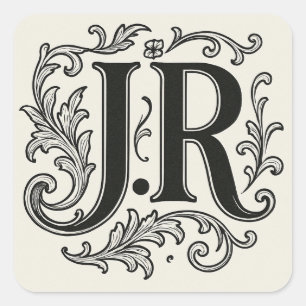 J.R Initialer med Decor Fyrkantigt Klistermärke