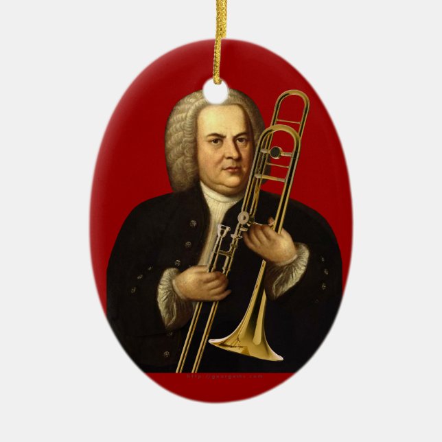 J.S. Bach med trombonen Julgransprydnad Keramik (Framsidan)