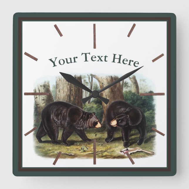 J.W. Audubon - Ursus Americanus (Svart björn) Fyrkantig Klocka (Framsida)