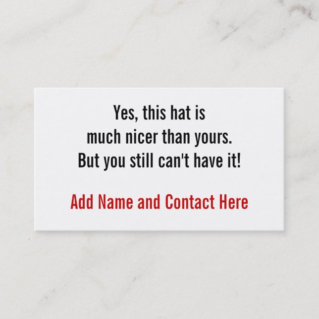 Ja är denna hatt mer trevlig…., visitkort (Framsida)