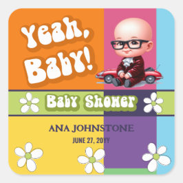 Ja Baby Retro Baby Shower Fyrkantigt Klistermärke