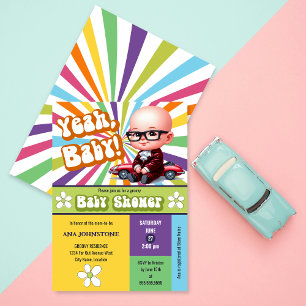 Ja Baby Retro Baby Shower Inbjudningar