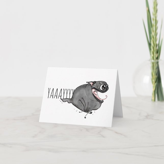 JA! Black Pug Zoomies Card Kort (Framsida)