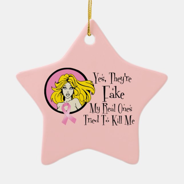 Ja, de är Fake Bröstcancer överlevande Julgransprydnad Keramik (Framsidan)