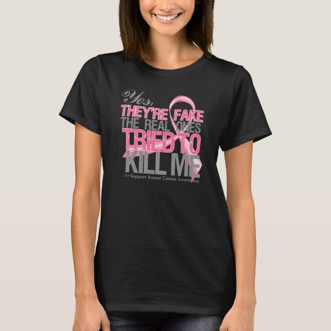 Ja De Är Falska v2 - Bröstcancer Tee (Framsida)