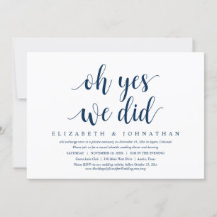 Ja, det gjorde vi, Bröllop Elopement Dinner Dancin Inbjudningar
