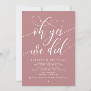 Ja, det gjorde vi, Bröllop Elopement Dinner Party Inbjudningar