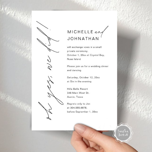 Ja, det gjorde vi, Bröllop Elopement Dinner Party Inbjudningar (Oh Yes, We Did, Wedding Elopement Dinner Party Celebration Invitation Card, Digital template.)