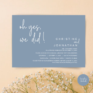 Ja, det gjorde vi, Bröllop Elopement, Dusty Blue Inbjudningar