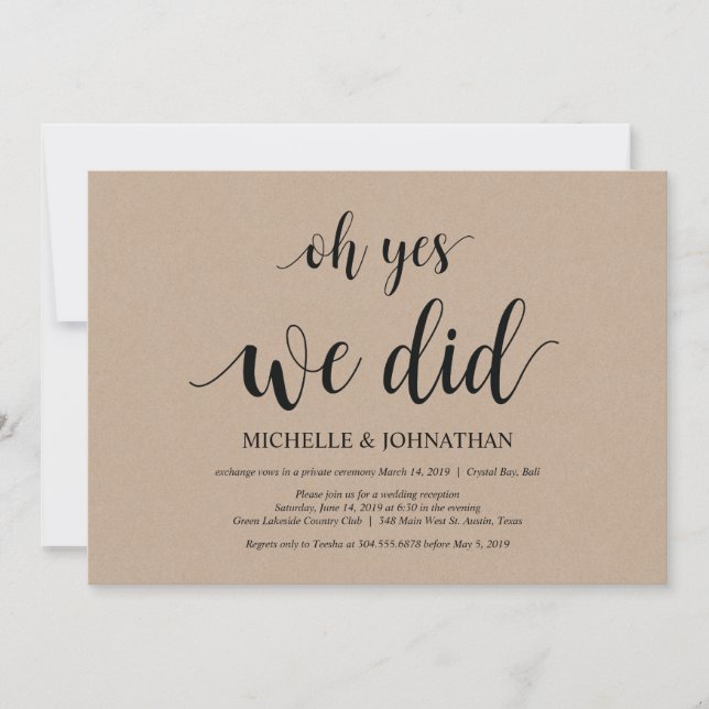 ja, det gjorde vi, bröllop flyktigt bröllop inbjud inbjudningar (Framsida)