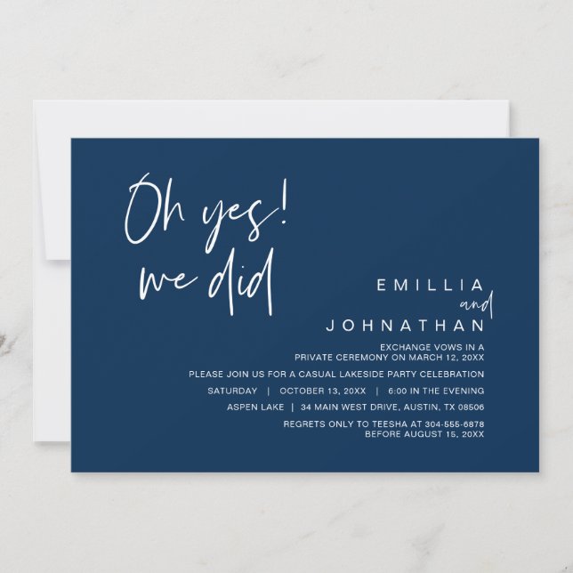 Ja, det gjorde vi, bröllopsfest efter vigseln inbjudningar (Framsida)