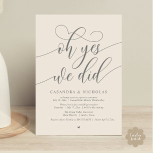 Ja, det gjorde vi, Modern Elopement Middag Inbjudningar