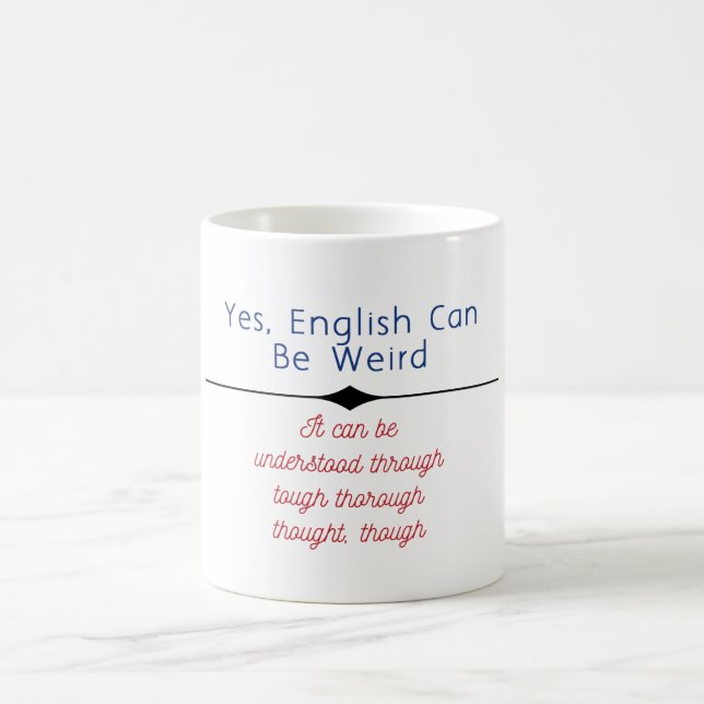 "Ja, engelska kan vara konstig. Det kan vara under Kaffemugg (Center)