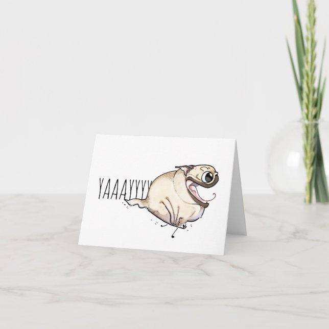 JA! Fawn Pug Zoomies Card Kort (Framsida)