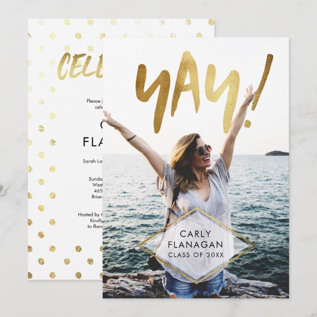 Ja! Guld Studenten Firande Party Inbjudningar (Fram/baksida)