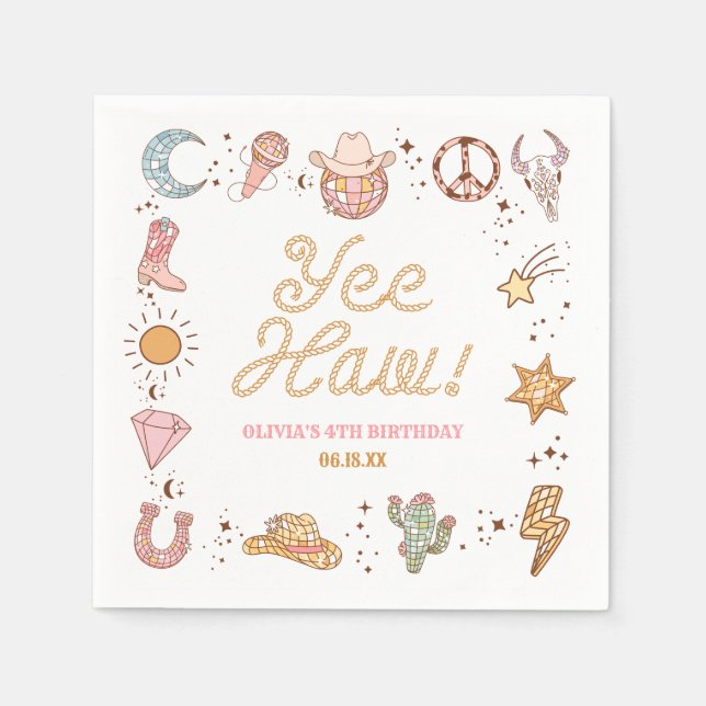 Ja, Haw! Western Disco Cowgirl-Födelsedagsfest Pappersservett (Framsidan)