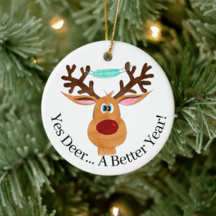 Ja, Hjort ... Rudolph, Ansikte, maskerad renare Julgransprydnad Keramik