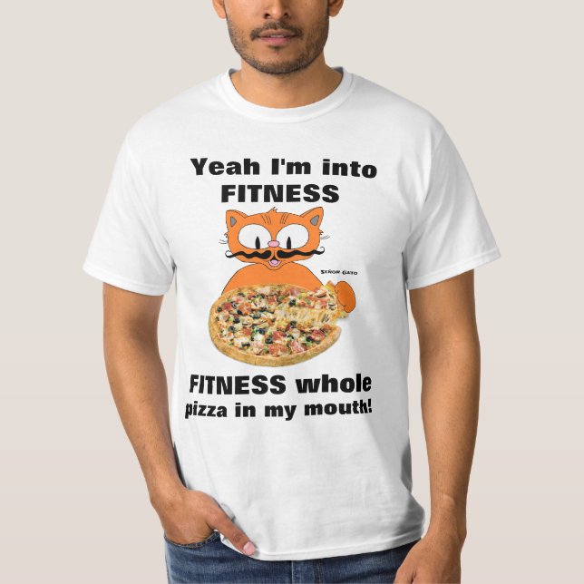 Ja, Im Into Fitness, Tecknad Mustache Cat T Shirt (Framsida)
