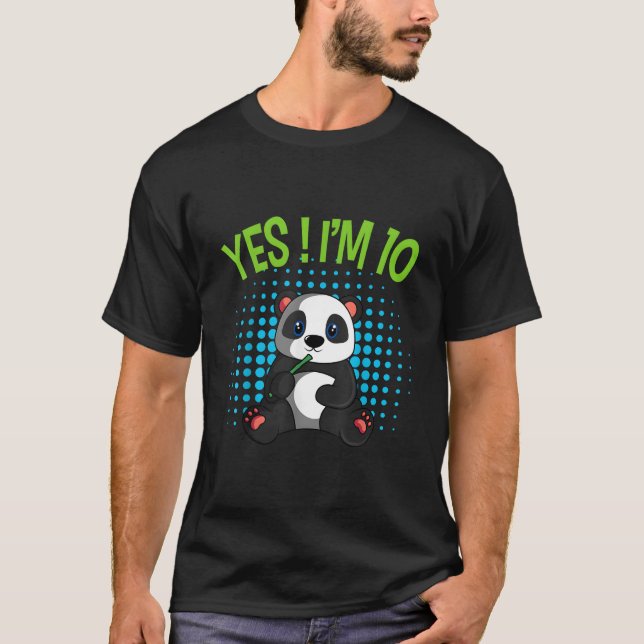 Ja JAG ÄR 10 Panda Tema Födelsedagsfirande T Shirt (Framsida)