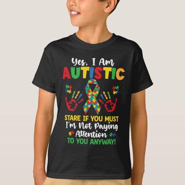Ja, jag är Autism Awareness Kids Boys Girls T Shirt (Framsida)