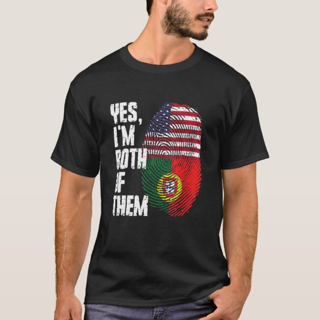 Ja, jag är båda två Portugal Amerikanska Flagga Fi T Shirt (Framsida)