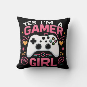 Ja jag är en gamer tjej: Rosa & Vit kontroll Kudde