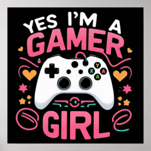 Ja jag är en gamerflicka: Rosa & vit kontroll Poster