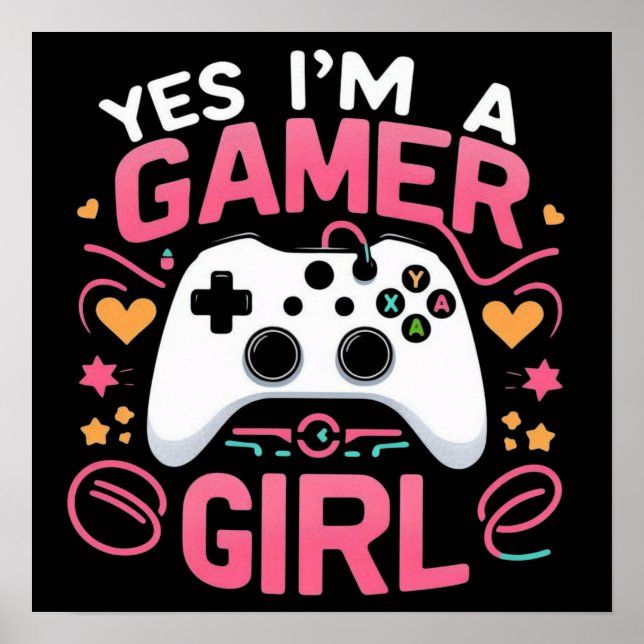 Ja jag är en gamerflicka: Rosa & vit kontroll Poster (Framsidan)