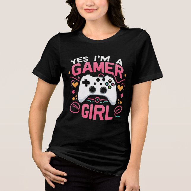 Ja jag är en gamerflicka: Rosa & vit kontroll T Shirt (Framsida)