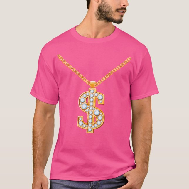 Ja, jag är Rik Elegant Hip hop Golden Necklace med T Shirt (Framsida)