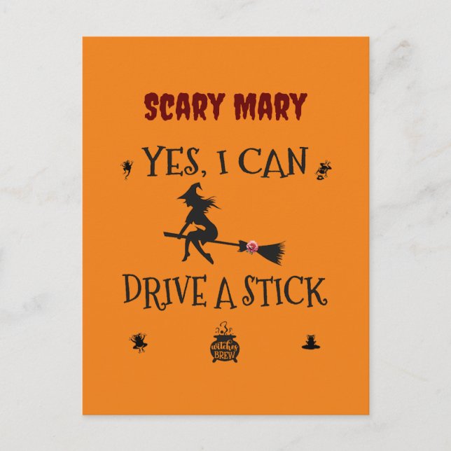 Ja, jag kan köra stickshift säger häxan vykort (Framsida)