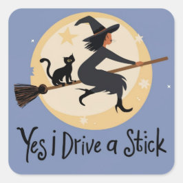Ja, jag kör en stift, Witch och Black Cat. Fyrkantigt Klistermärke