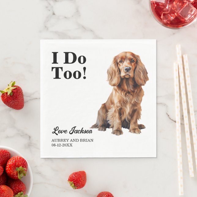 Ja, jag också! Cocker Spaniel Hund Foto Bröllop Pappersservett (Insitu)