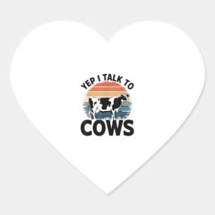 Ja, jag pratar med Cows Funny Vintage Dairy Farmer Hjärtformat Klistermärke