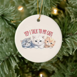 Ja, jag pratar med mina katter - en bra triokatdes julgransprydnad keramik