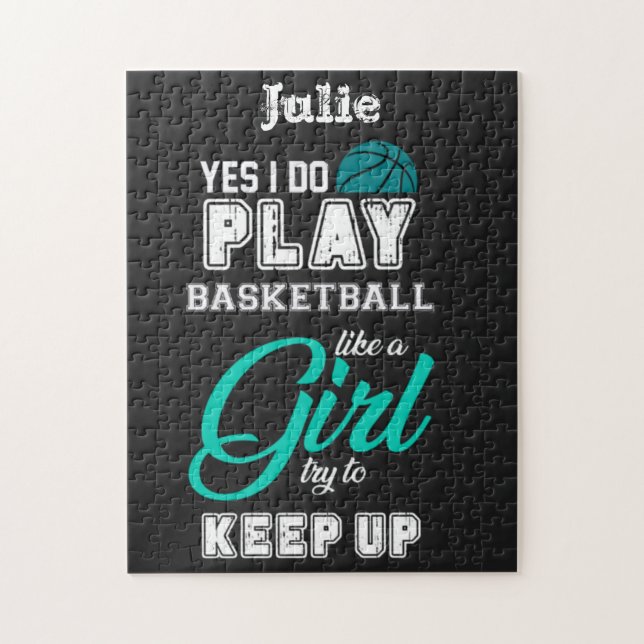 Ja, jag spelar basketboll som en tjej i teal  pussel (Vertikal)