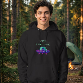 Ja jag tror på Alien Flying UFO rymdskepp Pixel Ar Hoodie