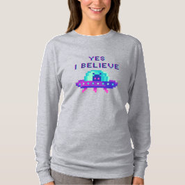Ja jag tror på Alien Flying UFO rymdskepp Pixel Ar T Shirt