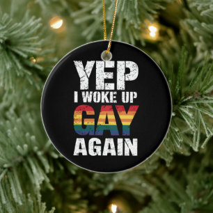 Ja, jag vaknade igen som gay Pride regnbåge Queer Julgransprydnad Keramik