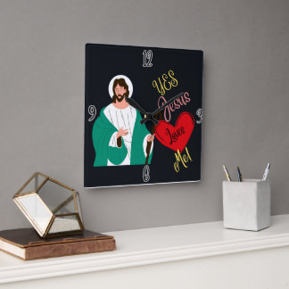 "Ja, Jesus älskar mig!" Svart fyrkantig väggklocka
