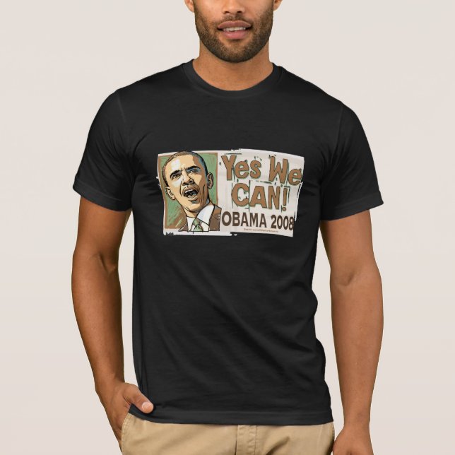 Ja kan vi! Obama 2008 mörkskjorta Tee Shirt (Framsida)