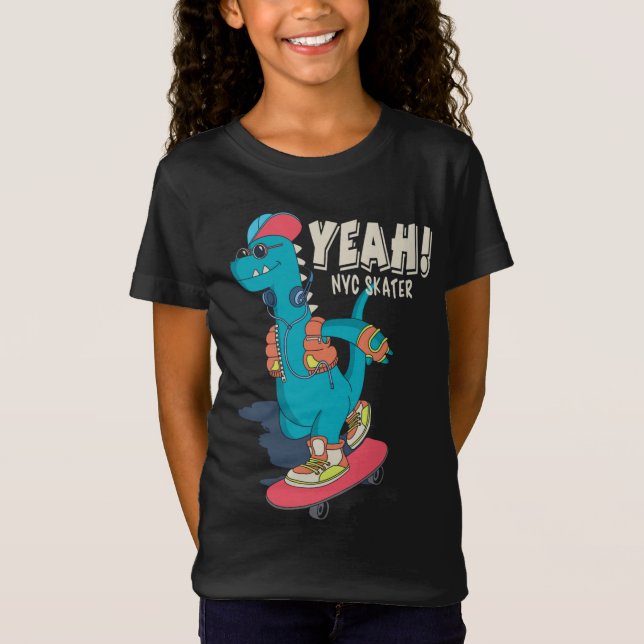 Ja! NYC Skater Dinosaur Funny Graphic T Shirt (Framsida)