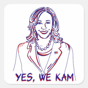 Ja, vi Kam! Kamala Harris 2024 Val Fyrkantigt Klistermärke