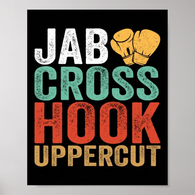 Jab Cross Hook Uppercut Boxare Träning Rolig Kickb Poster (Framsidan)