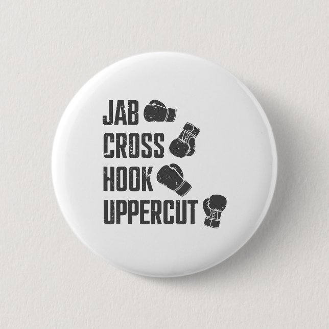 Jab Cross Hook Uppercut Rolig Boxningscoach Tränar Knapp (Framsida)