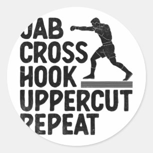 Jab Cross Hook Uppercut Upprepa Boxare Sporter Atl Runt Klistermärke