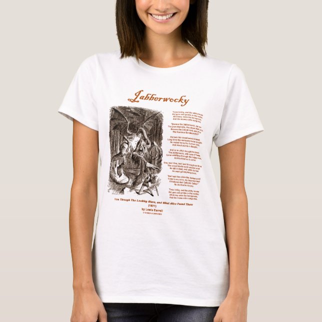 Jabberwocky dikt av Lewis Carroll (den svart Tee (Framsida)