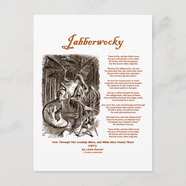 Jabberwocky Dikt by Lewis Carroll (Black Adder) Vykort (Framsida)