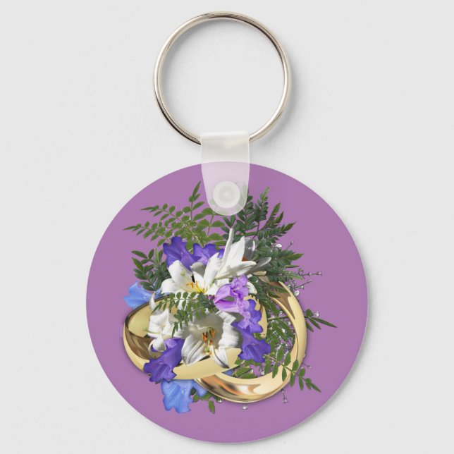 Jacaranda Blooms & Lily Bouquet guld ringar Nyckelring (Framsida)