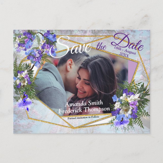 Jacaranda Blooms & Lily Bouquet Sparar datumet Meddelande Vykort (Framsida)